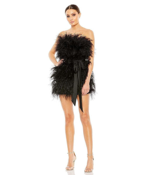 Women's Feather Strapless Mini Dress