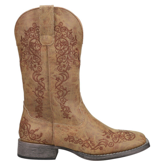 Roper Riley Scroll Embroidered Snip Toe Cowboy Womens Beige Casual Boots 09-021