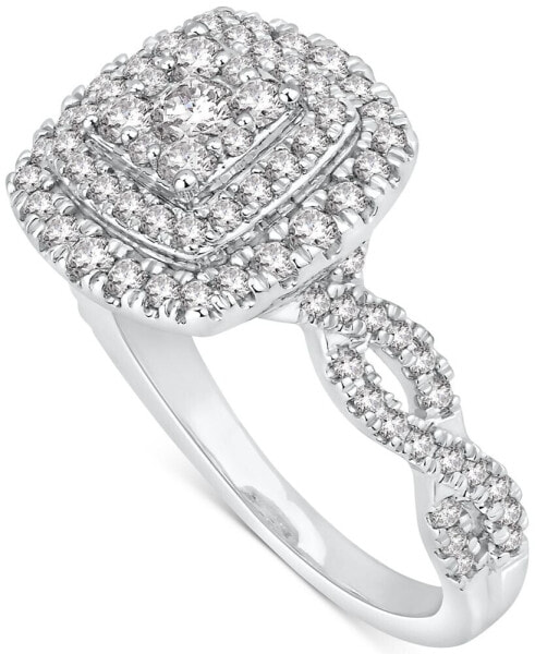 Diamond Cushion Double Halo Cluster Engagement Ring (1 ct. t.w.) in 14k White Gold