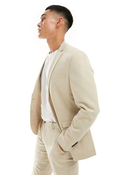 Jack & Jones slim fit suit jacket in beige