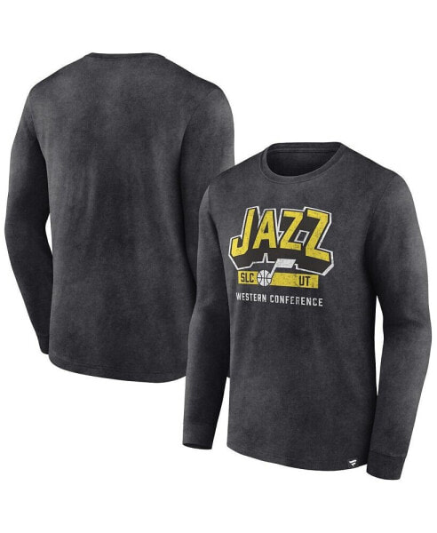 Men's Heather Charcoal Distressed Utah Jazz Front Court Press Snow Wash Long Sleeve T-shirt