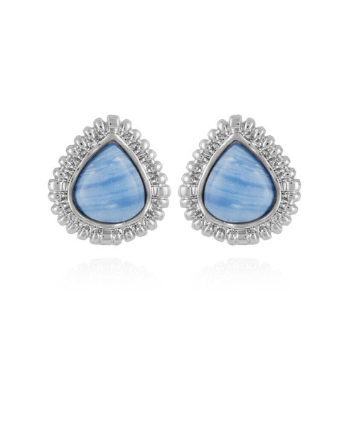Women's Denim Semi Precious Stone Button Earring