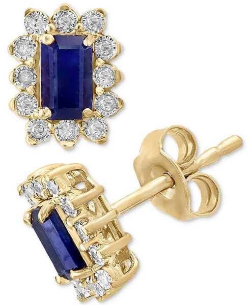 EFFY® Sapphire (3/4 ct. t.w.) & Diamond (1/10 ct. t.w.) Halo Stud Earrings in Gold-Plated Sterling Silver