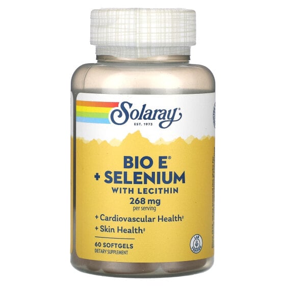 Витамин E SOLARAY Bio E + Selenium с Лецитином, 60 гелевых капсул