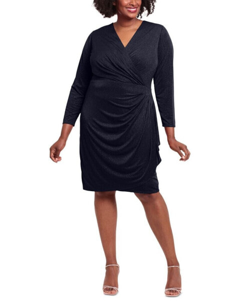 Plus Size Ruched Surplice Glitter-Knit Dress