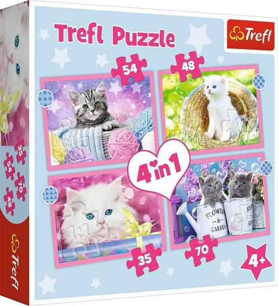 Trefl PUZZLE 4W1 TREFL ZABAWNE KOTKI PUD