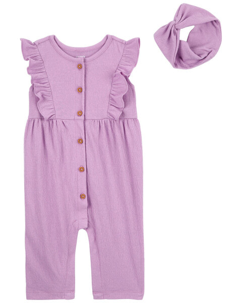 Baby 2-Piece Jumpsuit & Headwrap Set 3M