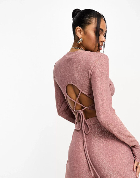 Collective the Label open back metallic knit top co-ord in rose