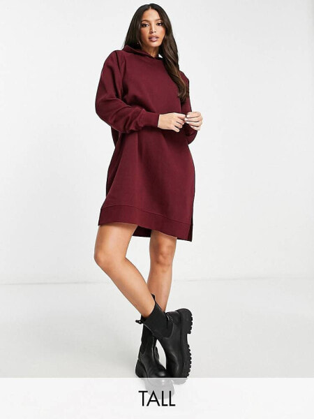 Threadbare Tall Quinn hoodie mini dress in deep wine