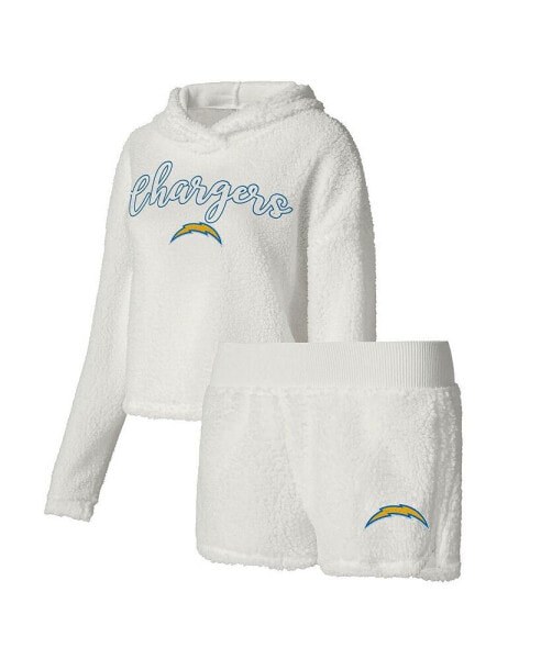 Women's White Los Angeles Chargers Fluffy Pullover Sweatshirt and Shorts Sleep Set