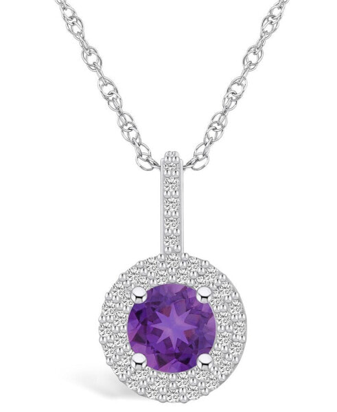 Amethyst (1-1/4 Ct. T.W.) and Diamond (3/8 Ct. T.W.) Halo Pendant Necklace in 14K White Gold