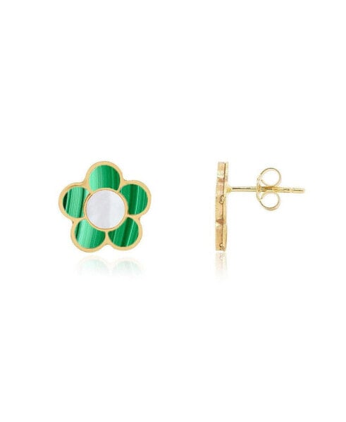 Malachite Daisy Stud Earrings 14K Gold