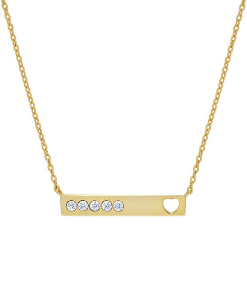 Macy's lab-Grown White Sapphire Five Stone & Heart Bar 18" Pendant Necklace (1/4 ct. t.w.) in 14K Gold-Plated Sterling Silver