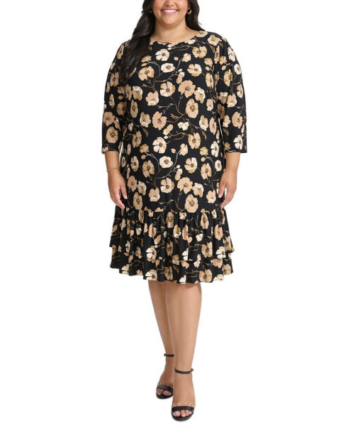 Plus Size Printed Ruffle-Trim Shift Dress