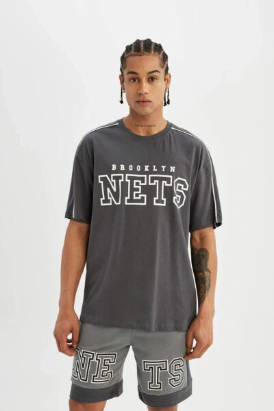 NBA Brooklyn Nets Oversize Fit Bisiklet Yaka Kısa Kollu Tişört