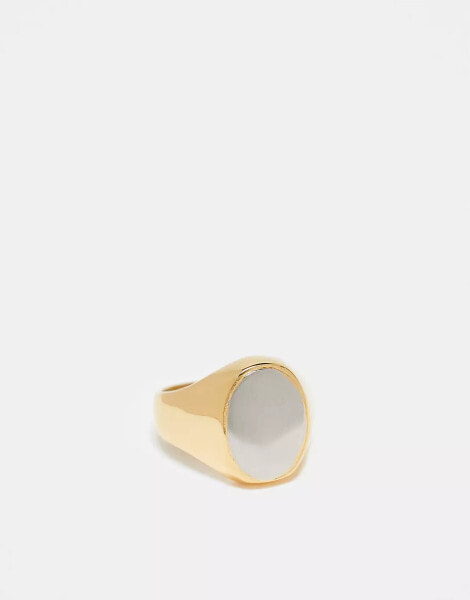 ASOS DESIGN waterproof stainless steel oval signet ring in silver and gold tone