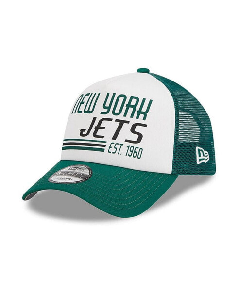 Men's White, Green New York Jets Stacked A-Frame Trucker 9FORTY Adjustable Hat