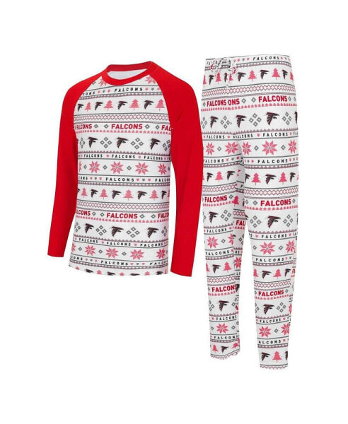 Men's White, Red Atlanta Falcons Tinsel Raglan Long Sleeve T-shirt and Pants Sleep Set