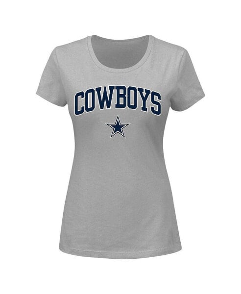 Women's Gray Dallas Cowboys Plus Size Arch Over Logo T-shirt