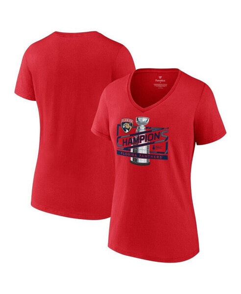 Women's Red Florida Panthers 2024 Stanley Cup Champions Primetime V-Neck T-Shirt