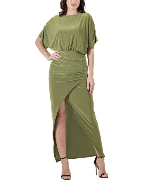 Women's Boat Neck Slit Maxi Dress