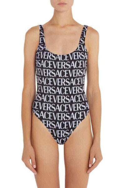 Versace 298957 Womens Logo One-Piece Swimsuit in Black White Swimsuit Size 2