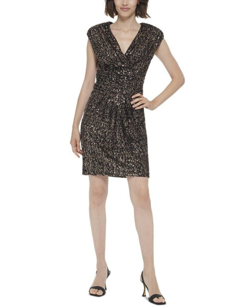 Women's Sequined Surplice-Neck Dress