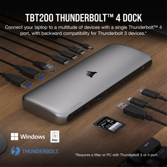 Corsair TBT200 - Thunderbolt 4 - 96 W - 3.5mm - Micro-USB - RJ-45 - Thunderbolt 4 - USB Type-C - 15 W - 96 W - 7.5 W