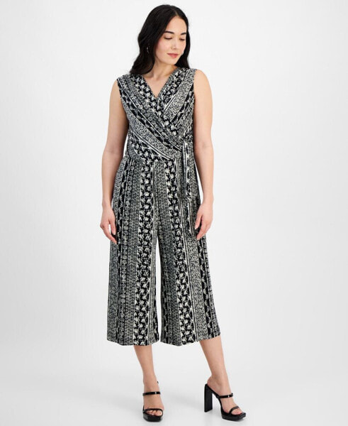 Petite Printed Surplice Jumpsuit