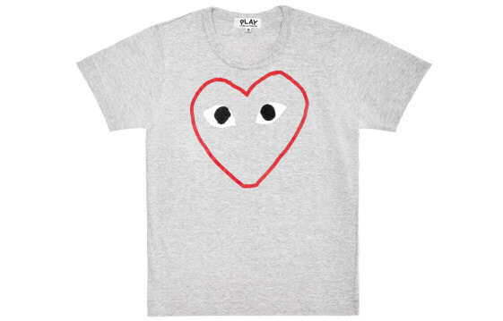 CDG Play T-Shirt 红色线条空心印花短袖T恤 男款 灰色 送礼推荐 / Футболка CDG Play T-Shirt T AZ-T266-051