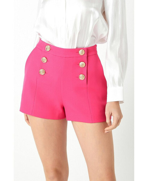 Women's Gold Color Button Detail Shorts