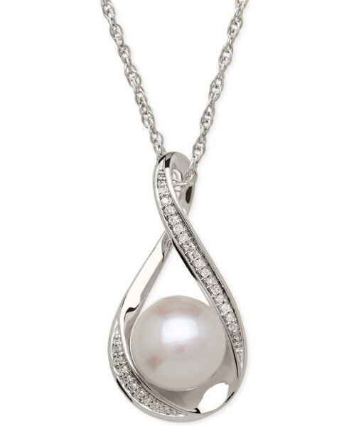 Cultured Freshwater Pearl (9mm) and Diamond Accent Pendant 18" Necklace in 14k Gold