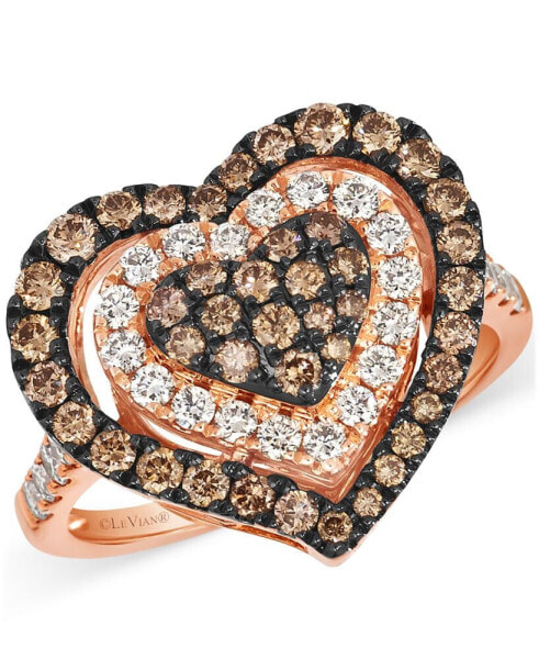 GODIVA x Le Vian® Chocolate Diamond & Nude Diamond Heart Halo Cluster Ring (1-1/4 ct. t.w.) in 14k Rose Gold