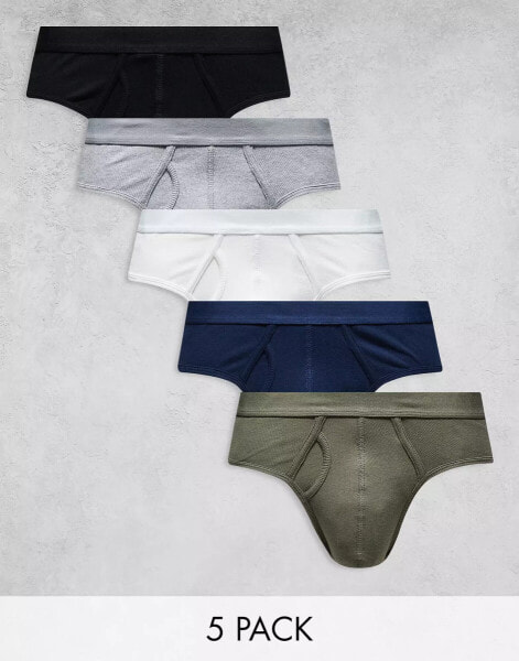 ASOS DESIGN 5 pack rib briefs in multiple colours