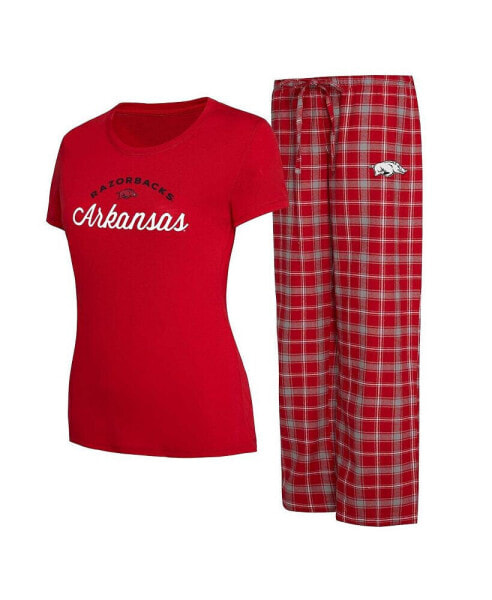 Women's Cardinal, Gray Arkansas Razorbacks Arctic T-shirt and Flannel Pants Sleep Set