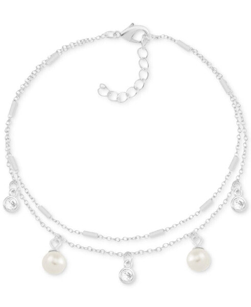 Imitation Pearl & Crystal Two-Row Silver Plate Anklet