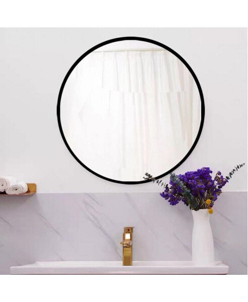 28" Black Round Wall Mirror for Bathroom, Living Room, Vanity