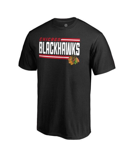 Men's Black Chicago Blackhawks Iconic Collection On Side Stripe T-Shirt