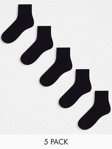 ASOS DESIGN 5 pack ankle socks in black