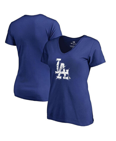 Women's Royal Los Angeles Dodgers Splatter Logo V-Neck T-shirt