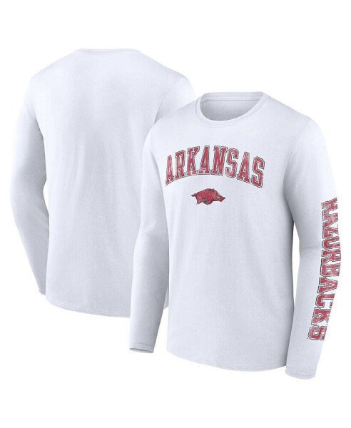 Men's White Arkansas Razorbacks Distressed Arch Over Logo Long Sleeve T-shirt