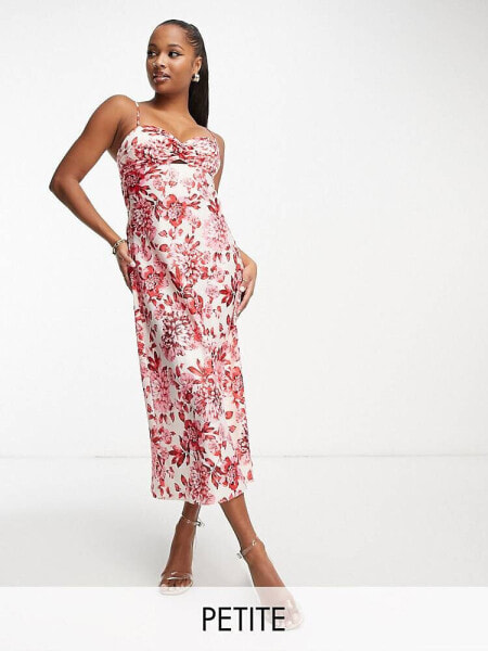 Forever New Petite strappy midi dress in red floral 