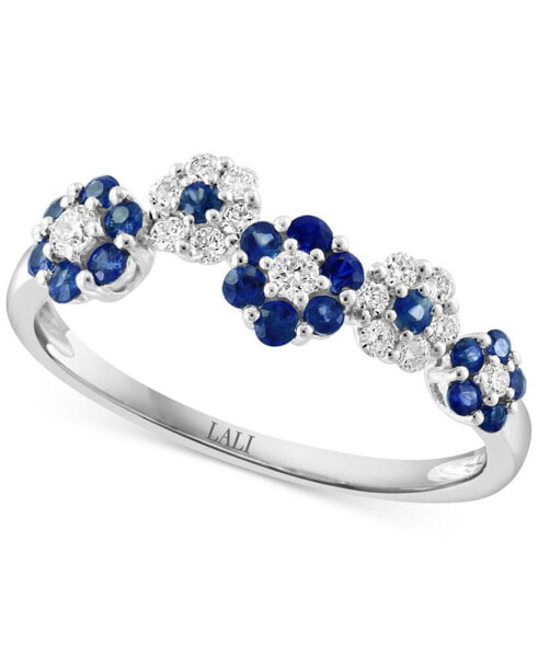 Sapphire (3/8 ct. t.w.) & Diamond (1/5 ct. t.w.) Flower Ring in 14k White Gold