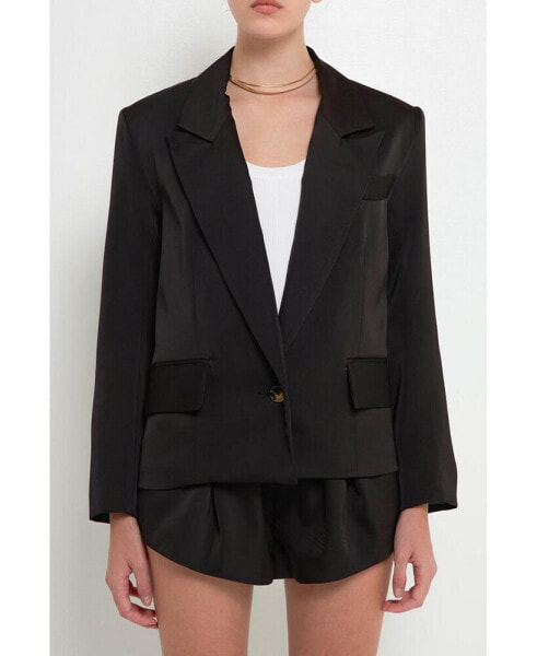 Women's One Button Satin Blazer