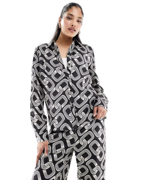 Y.A.S satin shirt co-ord in mono print