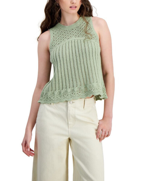 Juniors' Pointelle Knit Sleeveless Top