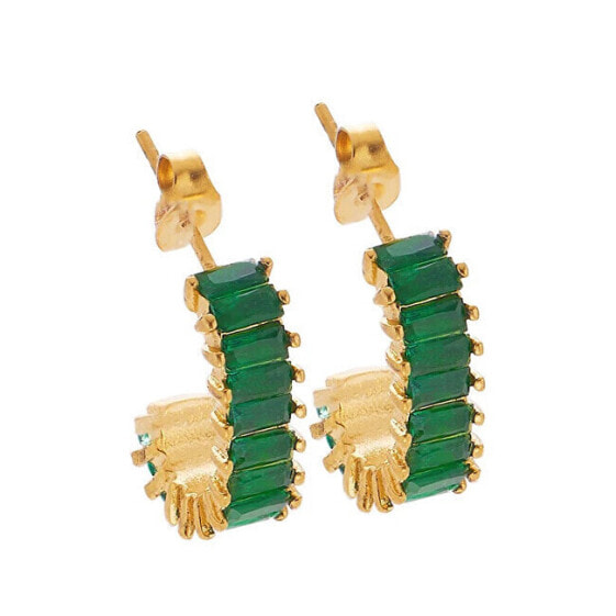 Decent gold-plated earrings with green zircons