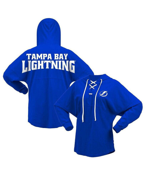 Women's Blue Tampa Bay Lightning Jersey Lace-Up V-Neck Long Sleeve Hoodie T-shirt