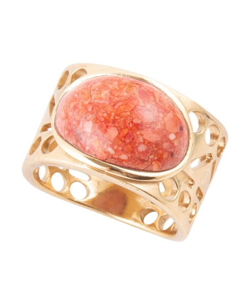 Кольцо Barse Pharaoh Genuine Sponge Coral Orange Egyption Oval Band