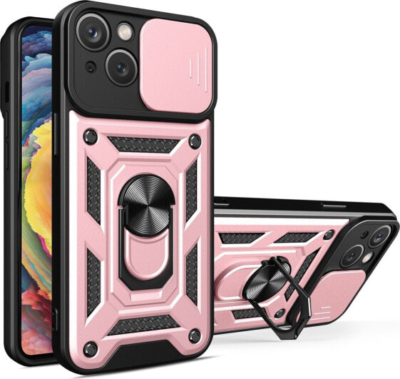 Hurtel Hybrid Armor Camshield etui iPhone 14 pancerny pokrowiec z osłoną na aparat różowe